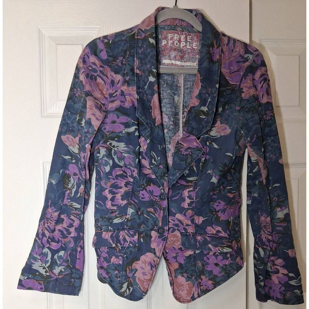 Free People womens size 6 linen lightweight jacket blue purple spring summer - Picture 5 of 10
